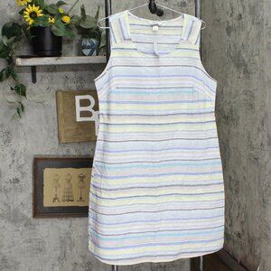 NWT Cj Banks Womens Linen Blend Woven Sleeveless Midi Dress 4870 X Blue Striped